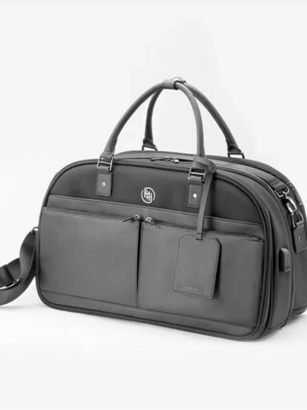 Men's Black Travel Duffel Bag with Front Pockets